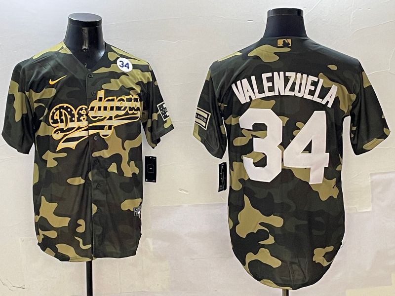 Men Los Angeles Dodgers 34 Valenzuela Camo Joint Name 2025 Nike MLB Jersey style 6